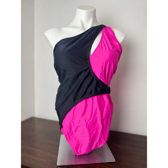 SHEIN Plus Swimsuit Neon Pink / Black, Buckle Detail on Waist - Size 3X NWOT - Picture 8 of 12